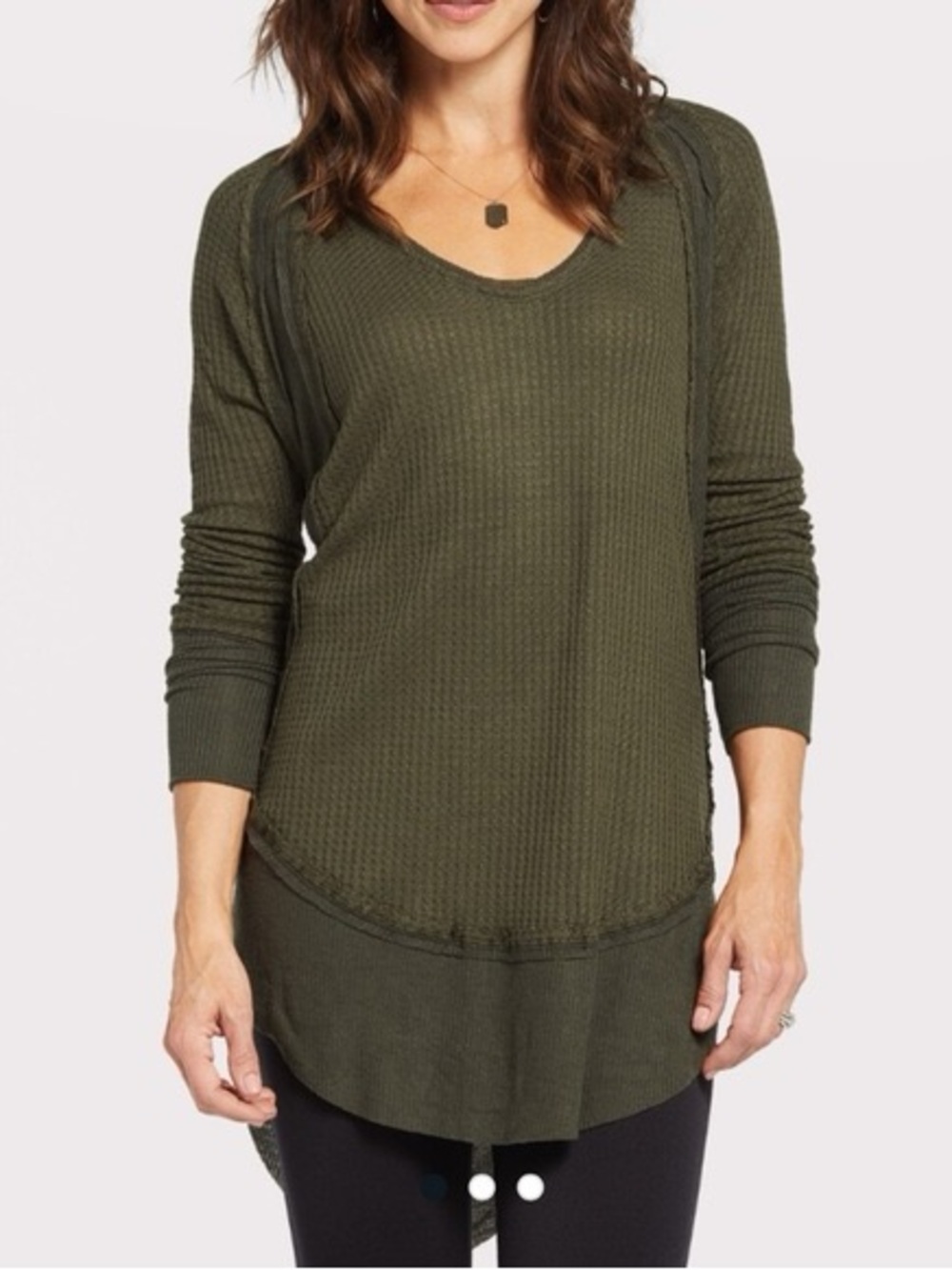 We the Free Catalina Green Waffle Knit Long Sleeve Size Medium